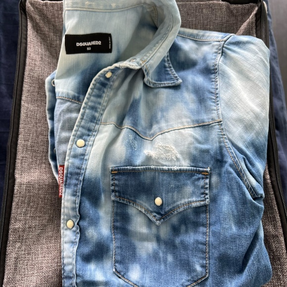 (50/L) DSQD2 Paint Splatter Denim Tye Dye Shirt - Picture 4 of 4